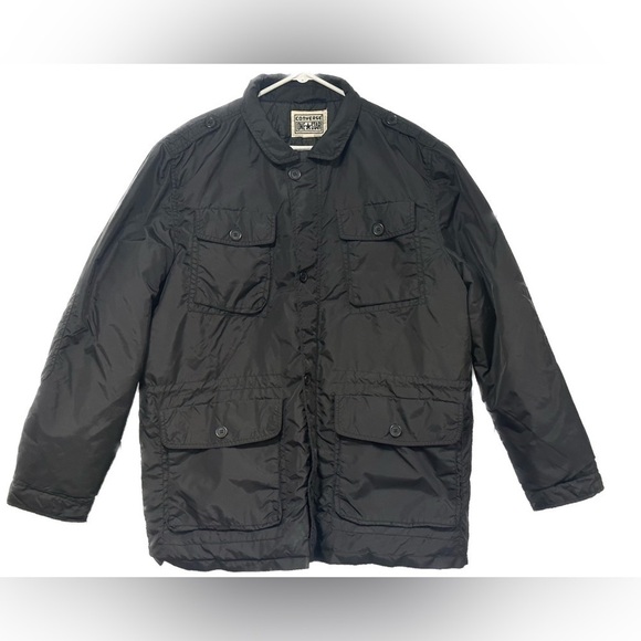 Converse One Star Mens Black Zip Up Jacket Pockets Rain Quilted Lined Size Xl - Picture 1 of 4